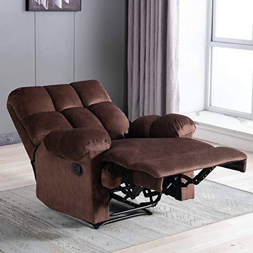 Bonzy Home Overstuffed Fabric Recliner Chair Heavy Duty Manual Recliner Home Theater Seating  Dark Brown