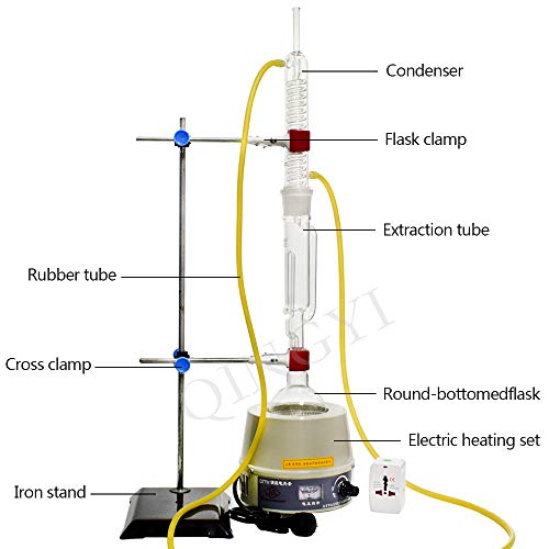 10Pcs Laboratory Soxhlet Extractor 250-1000ml Glass Serpentine Fat Extractor with Electric Heating Mantle Graham Condenser Glass Extraction Device Glassware Distilling Apparatus (500ml)