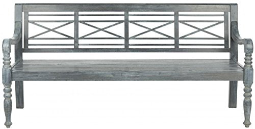 Safavieh Patio Collection Martin Adirondack Acacia Wood Bench, Ash Grey