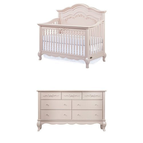 Evolur Aurora 5-in-1 Convertible Crib, Blush Pink Pearl with Drawer Double Dresser