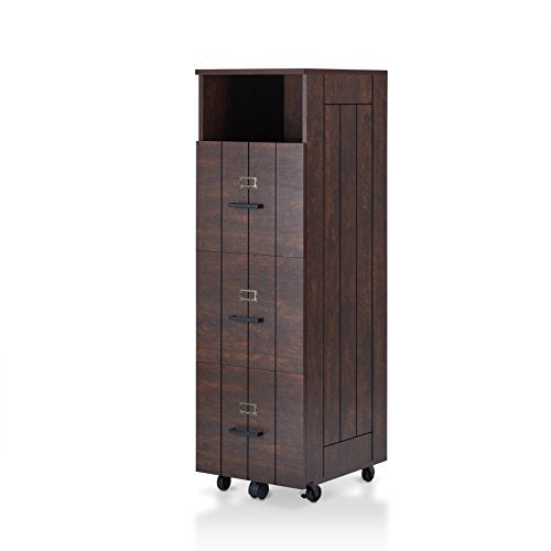 Furniture of America Gillian Rustic 1 Open Top Shelf, Plank-Style File Cabinet with 3-Drawer and Caster Wheels Base, Vintage Walnut