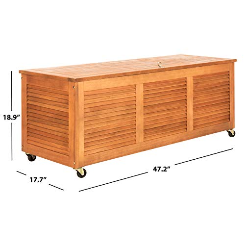 Safavieh PAT7038A Outdoor Collection Elina Teak 47.2" Cushion Deck Box, Natural