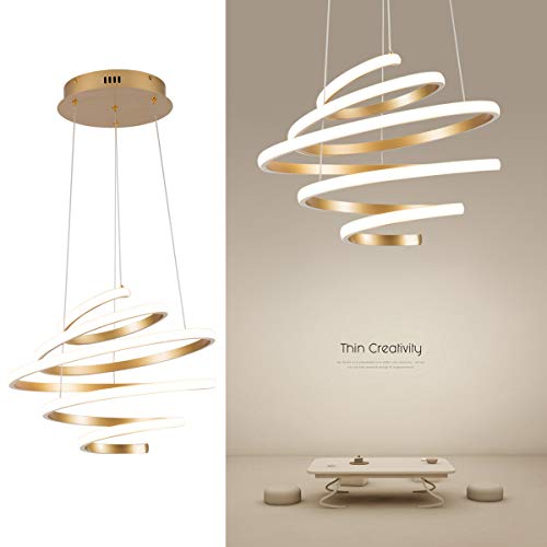 LED Modern Chandelier Not Dimmable Contemporary Pendant Light Creative Spiral Rings LED Chandelier Adjustable Pendant Lighting Fixtures for Living Room Bedroom Dining Room Hallway Kitchen, UL Listed