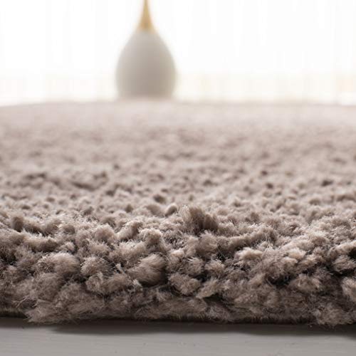 Safavieh August Shag Collection AUG900R Solid 1.2-inch Thick Area Rug, 8'6" x 8'6" Round, Taupe