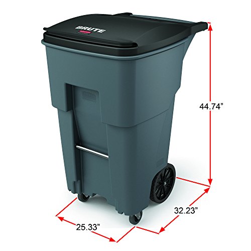 Rubbermaid Commercial Products BRUTE Rollout Heavy-Duty Wheeled Trash/Garbage Can with Caster Wheels - 65 Gallon - Blue