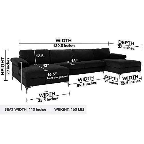 Sofamania Modern Sectional, Large, Black