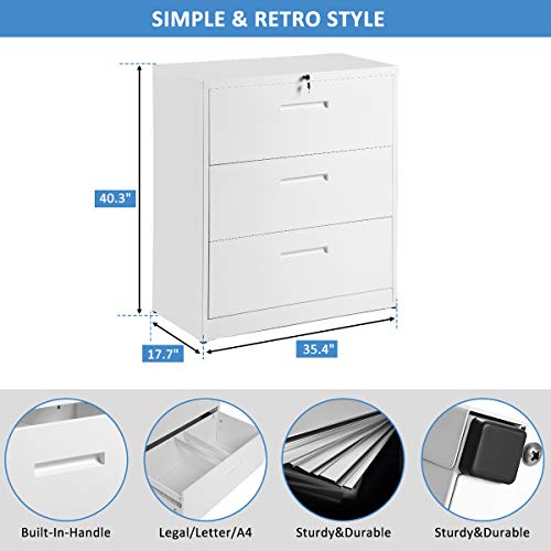 Lateral File Cabinet, Home Office Steel Lockable Filing Cabinet