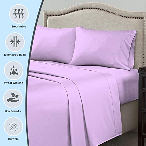 1000 Thread Count Sheet Set, 100% Long Staple Pure Cotton Lavender Split King Sheets, Luxurious Smooth Sateen Weave Breathable Sheets fit Upto 15 inch Deep Pockets (Lavender Split King Cotton Sheets)