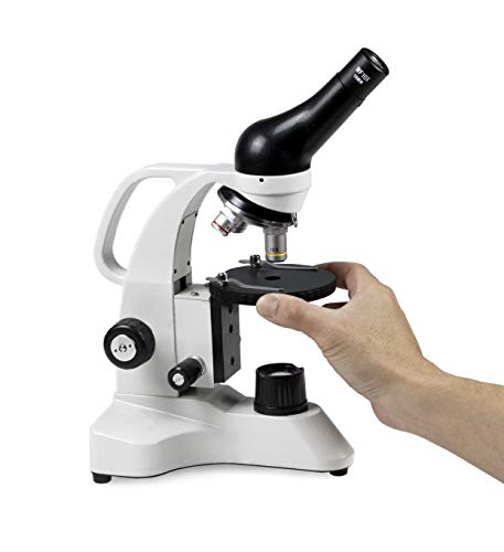 Vision Scientific VME0006-RC Monocular Compound Microscope, 10x WF Eyepiece, 40x—400x Magnification, LED Illumination, Separate Coarse & Fine Focus, Gliding Round Stage, Rechargeable Battery