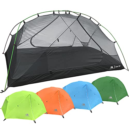 2 Person Backpacking Tent with Footprint - Lightweight Zion Two Man 3 Season, Waterproof, Ultra Compact 2p Freestanding Backpack Tents for Camping and Hiking by Hyke & Byke (Lime Green)