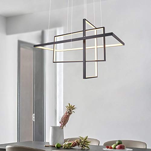 Leniure Black Square Cube LED Light Pendant Lamp Chandelier Lighting Fixture 34" Wide 16" Deep 20" High, Warm White 3000K