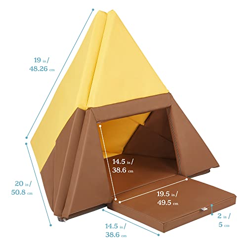 ECR4Kids Tent Canoe and Tumbler Too - Unique Transforming Activity Play Mat for Toddlers and Kids, Chocolate/Yellow