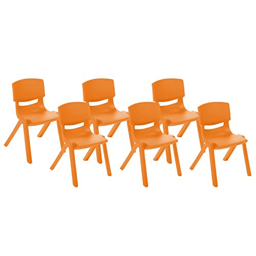 ECR4Kids School Stack Resin Chair, Indoor/Outdoor Plastic Stacking Chairs for Kids, 14 inch Seat Height, Orange (6-Pack)