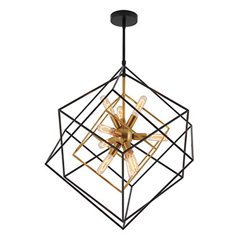 Artika Imperium Industrial Design 9-Light Chandelier 25W, Aged Brass Finish with Black Accents
