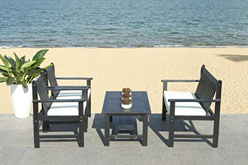 Safavieh PAT7006C Collection Burbank White 4 Pc Outdoor Set, Black/Beige