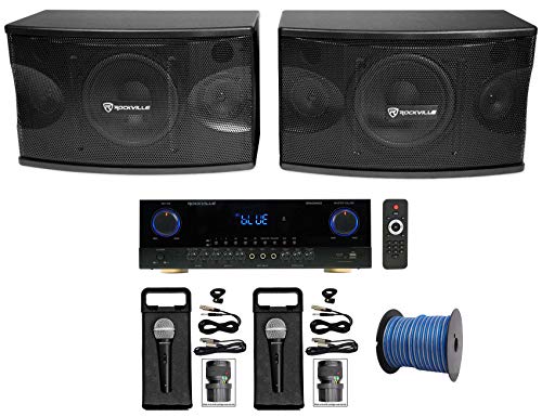 (2) Rockville KPS80 8" Karaoke Vocal Speakers+Bluetooth Amplifier Mixer+(2) Mics