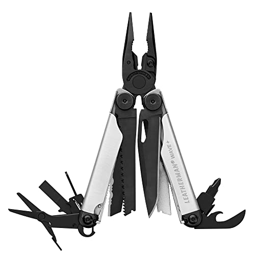 LEATHERMAN, Wave Plus Multitool with Premium Replaceable Wire Cutters and Spring-Action Scissors, Built in the USA, Limited Edition Black/Silver with Nylon Sheath