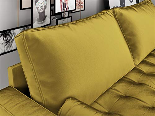 Container Furniture Direct S5459 Mid Century Modern Velvet Upholstered Tufted Living Room Sofa, 69.68" Goldenrod