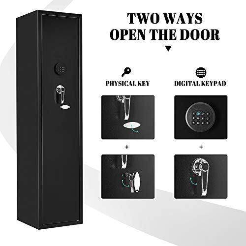 Large Rifle Safe, Pataku Long Gun Safes for Rifle Shotgun for Home Quick Access 4-Gun Storage Cabinet with Digital Keypad and Removable Shelf for Handgun/Ammo(Metal Steel Frame)