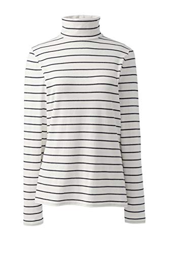 Lands' End Women LWCM Shaped Turtleneck Ivory/Charcoal Heather Stripe Petite Medium
