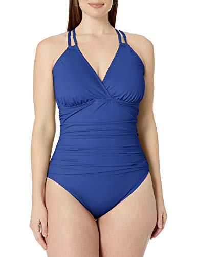 La Blanca Women's Island Goddess Underwire Cross Back One Piece Swimsuit, Blueberry, 20W