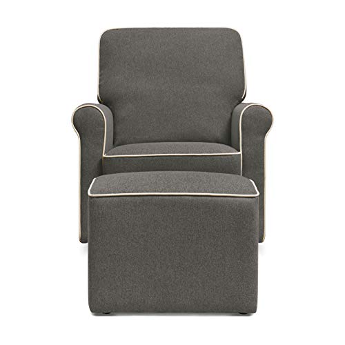 DaVinci Maya Upholstered Swivel Glider and Ottoman, Dark Grey with Cream Piping