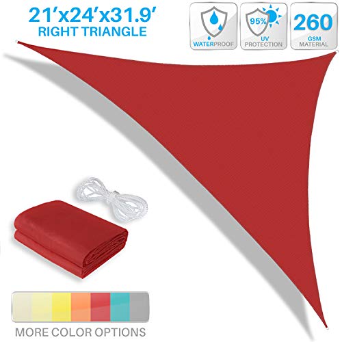 Patio Paradise 21' x 24' x 31.9' Ft 260 GSM Waterproof Sun Shade Sail-Red Triangle UV Block Durable Awning Canopy Outdoor Garden Backyard
