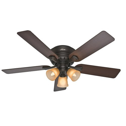 Hunter Fan Company 53012 Hunter Reinert Indoor Low Profile Ceiling Fan with Lights and Pull Chain Control, 52-inch, Premier Bronze