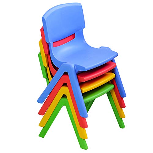 Costzon Kids Table & Chair, Plastic Learn & Play Activity Set(Table & 4 Colorful Stackable Chairs)