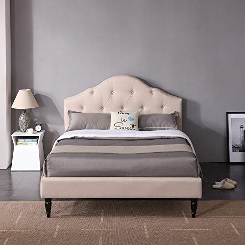 Classic Brands Winterhaven Upholstered Platform Bed | Headboard and Metal Frame with Wood Slat Support, Full, Linen