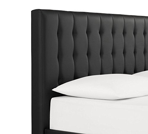 DHP Emily Upholstered Faux Leather Platform Bed with Wooden Slat Support, Tufted Headboard, Twin Size - Black