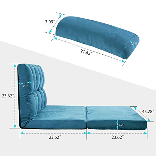 Adjustable Floor Couch and Sofa for Living Room and Bedroom, Foldable 5 Reclining Position with 2 Pillows, Love seat, Blue