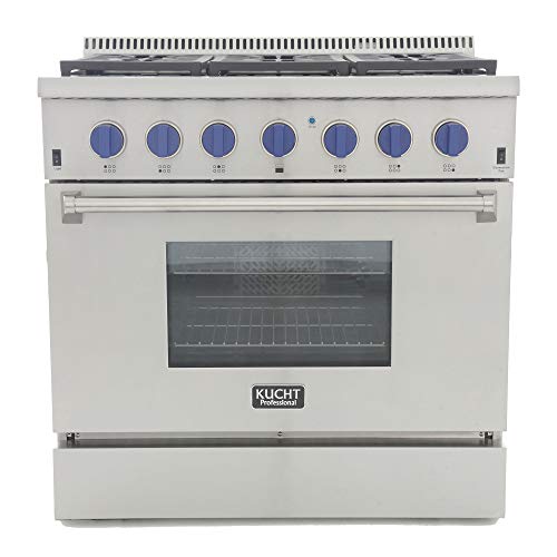 Kucht KRG3618U/LP-B Professional 36" 5.2 cu. ft. Propane Gas Range with Sealed Burners and Convection Oven, Stainless-Steel, Royal Blue