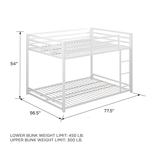 DHP Miles Metal Bunk Bed, White, Full over Full