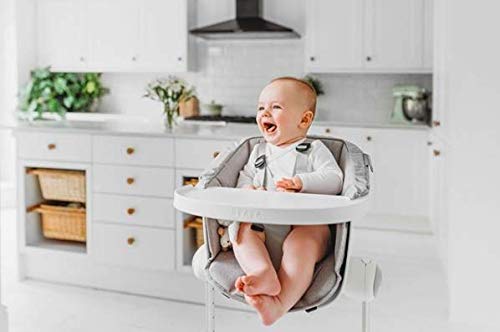 BEABA Adjustable High Chair Height Adjustable Baby High Chair with Six Height Settings from Kitchen Table to Island Gray