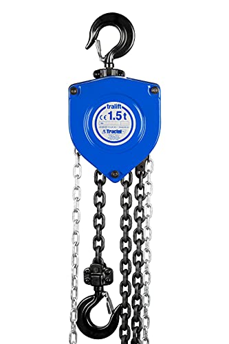 tralift Heavy Duty Manual Chain Hoist 1.5 ton (3000 lbs) for Construction, Workshops, Garages