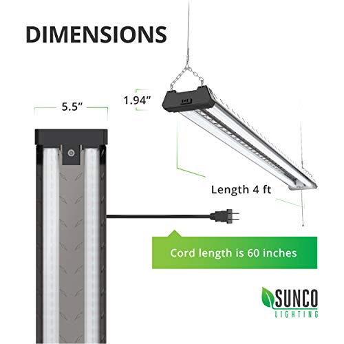 Sunco Lighting 12 Pack Industrial LED Shop Light, 4 FT, Linkable Integrated Fixture, 40W=260W, 5000K Daylight, 4000 LM, Surface + Suspension Mount, Pull Chain, Utility Light, Garage- Energy Star