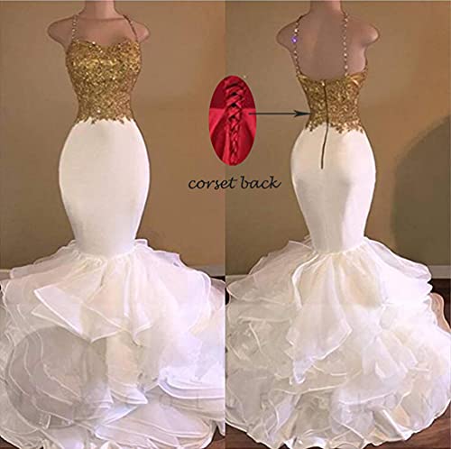 Fanciest Embroidery 2021 Lace Prom Dresses Mermaid Long Evening Gowns for Women Junior Teens White US14