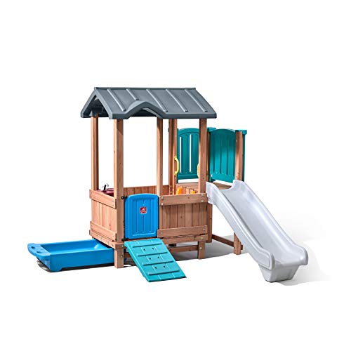 Step2 Woodland Adventure Playhouse & Slide | Kids Wooden Playset with Slide, Brown