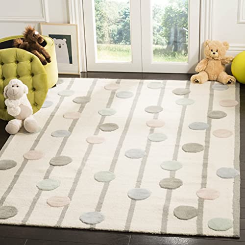 Safavieh Kids Collection SFK909A Handmade Polka Dot Stripe Wool Area Rug, 8' x 10', Ivory / Multi