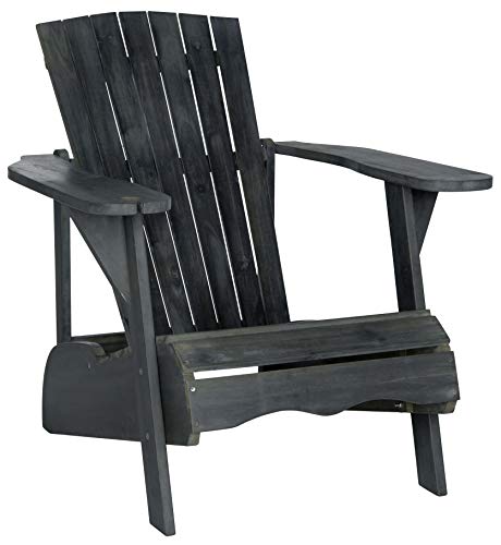 Safavieh PAT6727K Outdoor Collection Vista Grey Wine Glass Holder Adirondack Side Chair, Dark Slate Gray