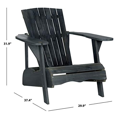 Safavieh PAT6727K Outdoor Collection Vista Grey Wine Glass Holder Adirondack Side Chair, Dark Slate Gray