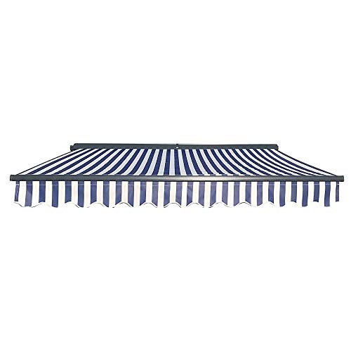 ALEKO Motorized Retractable Half Cassette Patio Awning, 12x10 Ft Powered Exterior Sunshade Canopy – Multi-Striped Yellow