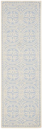 Safavieh Cambridge Collection CAM123A Handmade Moroccan Wool Runner, 2'6" x 16', Light Blue/Ivory