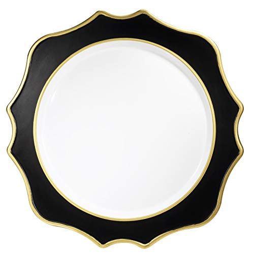 " OCCASIONS" 40 Pieces Round 13'' Round Acrylic Plastic Wedding Chargers, Dinner Party Decoration Charger Plates (Scalloped Black and Gold)