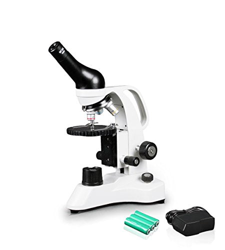 Vision Scientific VME0006-RC Monocular Compound Microscope, 10x WF Eyepiece, 40x—400x Magnification, LED Illumination, Separate Coarse & Fine Focus, Gliding Round Stage, Rechargeable Battery