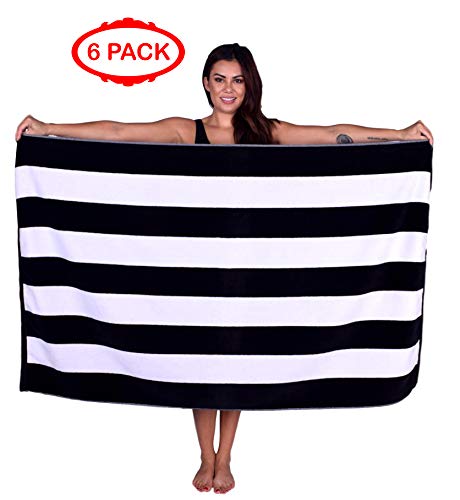 La Calla Cabana Beach Towel - 100% Terry Velour Cotton Turkish Towels - 35 Inches by 60 Inches Plush Soft and Comfortable and Extremely Absorbent - Eco Friendly (6 Pack, Black)