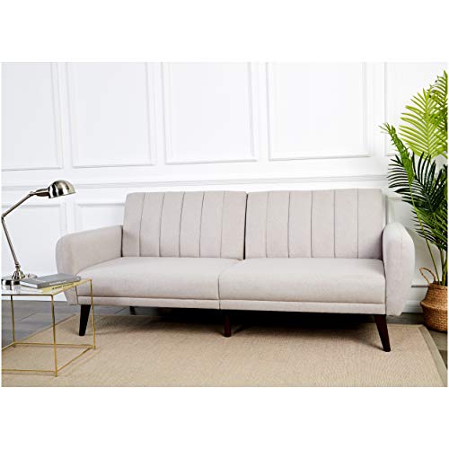 Sunrise Coast Torino Modern Linen-Upholstery Futon with Wooden Legs, Pearl Gray