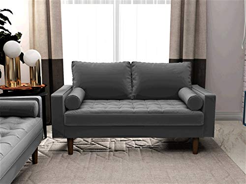 Container Furniture Direct S5457 Mid Century Modern Velvet Upholstered Tufted Living Room Loveseat, 50.39", Grey