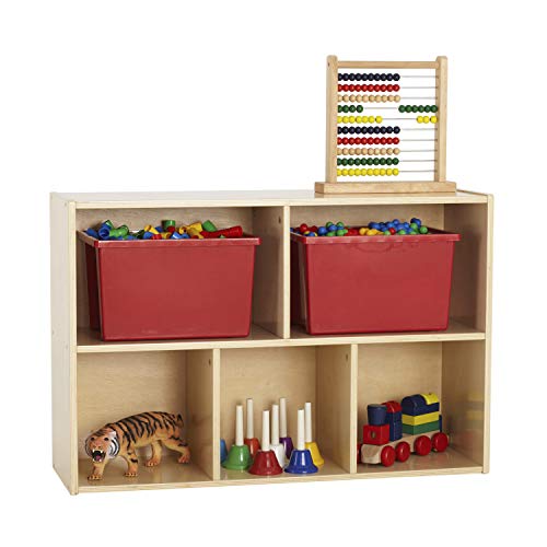 ECR4Kids Birch Streamline 5-Compartment Storage Cabinet, Wood Classroom & Home Storage Shelves for Kids, Durable Montessori Toy Display, Natural Toddler Furniture, 24" H